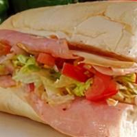 Ham & Cheese Hoagie · Ham covered with melted mozzarella cheese, topped with chopped romaine lettuce, tomato, and ...