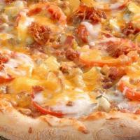 Bacon Cheeseburger Slice · Beef, bacon, cheddar cheese, sliced tomatoes and diced pickles...try it with an order of waf...