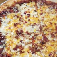 Bbq Chicken Slice · Sweet  barbeque sauce, smoked bacon, cheddar cheese, grilled chicken, red bell peppers and m...