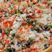 Veggie Slice · Get your daily dose of veggies with tomatoes, mushrooms, broccoli, red onion, black olives, ...