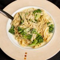 Fettuccine Alfredo · Egg noodles in a cheese and cream sauce.