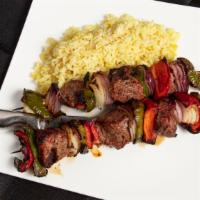 Shish Kabob · Lightly marinated tender fillet mignon, skewered
and chargrilled with peppers and onions.