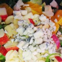 Blossom Salad (Small) · Mixed greens topped with apple and orange slices, almonds and crumbled blue cheese with a ra...