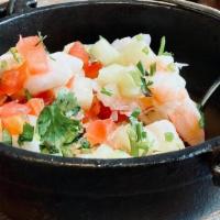 Shrimp Ceviche · FRESH SHRIMP | DICED APPLES | CITRUS JUICES | AVOCADO | SESAME | PICO DE GALLO