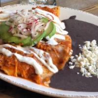 Enchiladas Rojas · CHICKEN | AVOCADO | SOUR CREAM | MELTED CHIHUAHUA | REFRIED BEANS | CORN TORTILLAS | SALSA R...