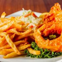 Fish & Chips · Hand battered, wild caught haddock, french fries & house made slaw