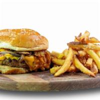 Caspi Burger · Our signature beef patty with caramelized onion, mushrooms, Caspi sauce, and cheddar cheese ...