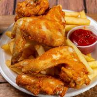 Buffalo Wings · 10 Pieces. With fries, celery, and blue cheese.