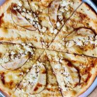 Pear & Goat Cheese · Garlic butter, goat cheese, fresh pears, balsamic reduction, olive oil