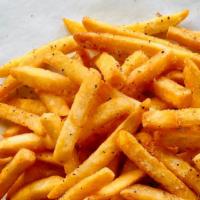 Seasoned Fries · Crispy fries, sweet and smoky seasoning, served with Alabama white BBQ, citrus ranch, and ke...