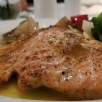 Salmon Filet · Grilled filet of salmon.Served with mixed vegetables.