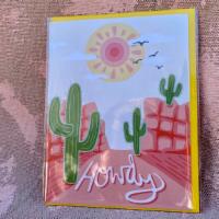 Howdy! · HOWDY! card with yellow envelope  (blank inside)
4.25” x 5.5”
Printed on 100% recycled color...