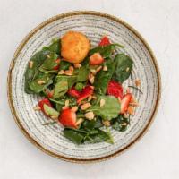 Strawberry & Spinach Salad · goat cheese croquette, strawberry vinaigrette, fried rosemary, marcona almonds