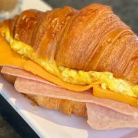 Breakfast Croissant · Toasted Croissant with Eggs, Ham & Cheese