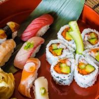 Sushi Regular 11 Pieces Lunch (5 Nigiris & California Roll) · Tuna, salmon, shrimp, eel, white fish and cut-six California roll including side salad and m...