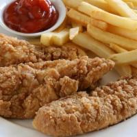 Kids Chicken Tenders And Fries · Fried Tenders (3) with salted french fries