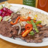 Carne Asada (Roast Beef)
 · Grilled beef steak served with salad, avocado, cheese, lemon, rice, beans, and tortillas (2p...