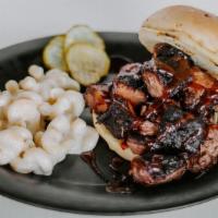 #2 Combo Meal Beef · Regular sandwich with your choice of smoked Burnt Ends or Brisket served with a side and soda.
