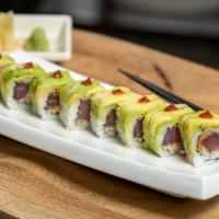 Supreme Spicy Crunch Roll · (choice of 1)Tuna, Salmon, Yellowtail, Shrimp / topped with Avocado &  House Spicy sauce