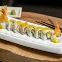 Honey Shrimp Roll · Shrimp Tempura, Cucumber, Avocado / topped with Tobiko & Honey Sauce