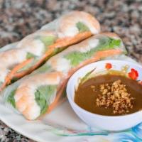 Fresh Spring Rolls (2) · (2) Vietnamese spring rolls. Lettuce, cilantro, carrot, and vermicelli noodles wrapped in so...
