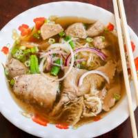 Beef Pho · Pho with your choice of 3 cuts of beef with red onion, green onion, and rice noodles. Beef b...
