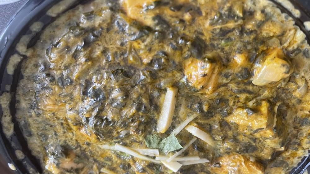 Chicken Saag · Curried boneless chicken cooked with spinach with a touch of cream.