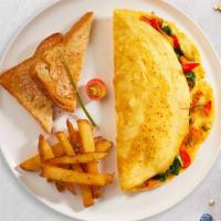 Vicious Veggie Omelette · Eggs and choice of two vegetables cooked as an omelette. Served with home fries and toast.