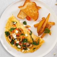 Especially For You Omelette · Eggs, bacon, peppers, mushrooms, onions, and swiss cheese cooked as an omelette.Served with ...