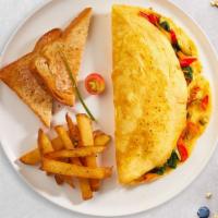 Luscious Garden Omelette · Broccoli, peppers, mushrooms, and onions cooked as an omelette. Served with home fries and t...