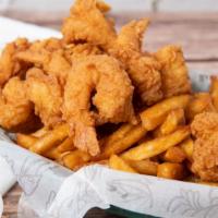 Fried Shrimp Basket · Served with a side of your choice, fries, onion rings, sweet potato fries, potato, or corn o...