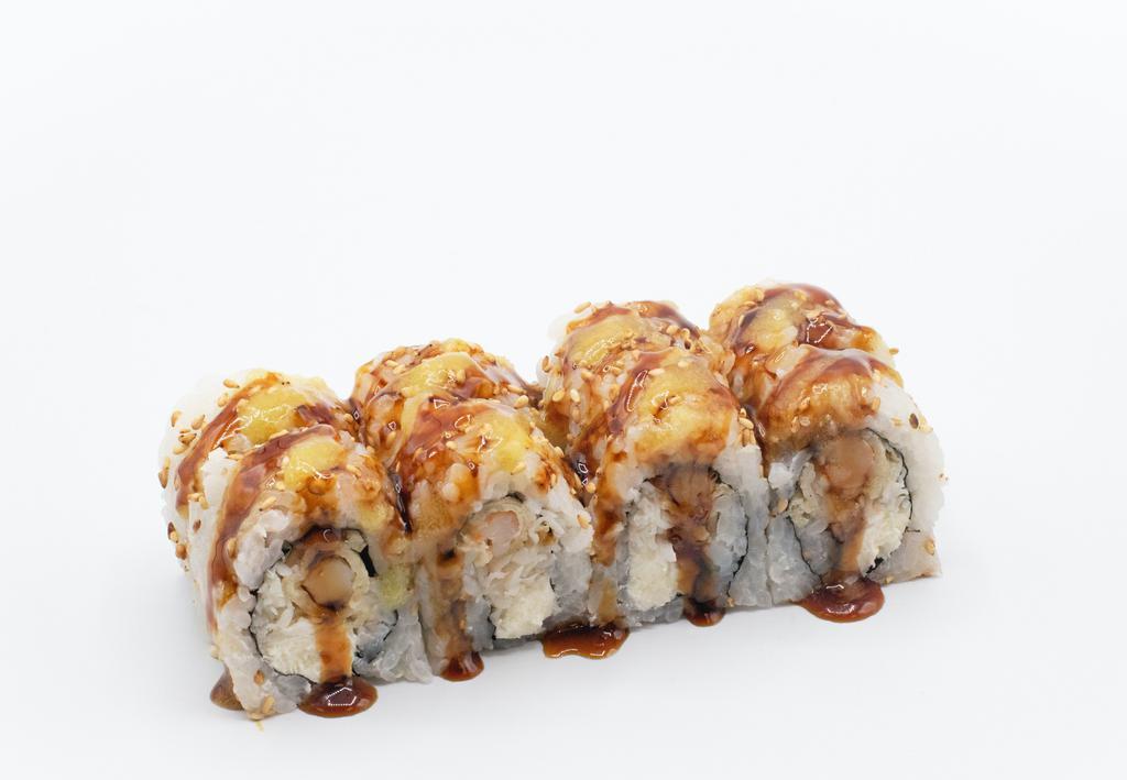 Sweet Wasabi Blaster · Shrimp tempura, creamy crab mix, cream cheese, honey wasabi sauce, sweet eel sauce