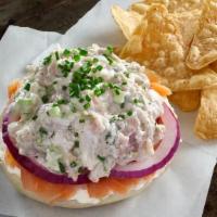 Whitefish Bagel · House smoked whitefish with cream cheese on a bagel.