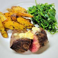 Chef'S Petite Tender Steak · organic baby spinach, roasted fingerling potatoes, calabrian chili butter