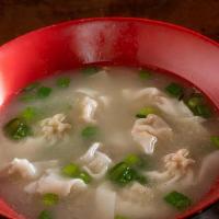 Wonton In Chicken Broth · Pork wontons in chicken broth with scallions Flour wonton skins, Pork, Chicken stock, Scalli...