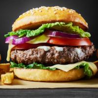 Classic Burger · 1/2 lb USDA Prime, never frozen, ground in house beef patty, iceberg, lettuce, raw onion, to...