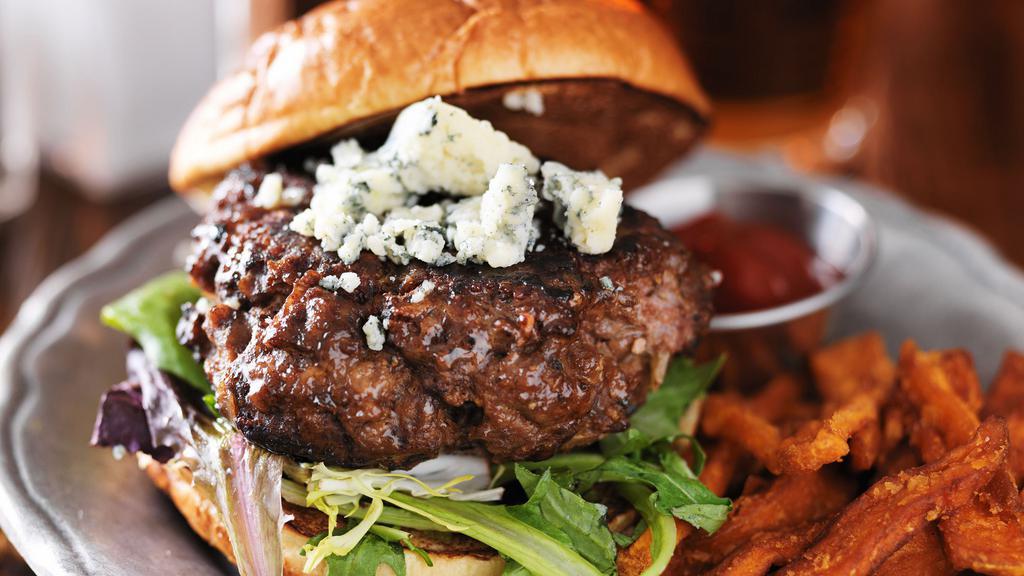 Steakhouse Burger · 1/2 lb USDA Prime, never frozen, ground in house beef patty, caramelized onion, truffle oil, creamy blue cheese, arugula, brioche bun