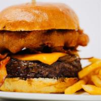 Kravings Burger · 1/2 lb USDA Prime, never frozen, ground in house beef patty, caramelized onion, bacon, onion...
