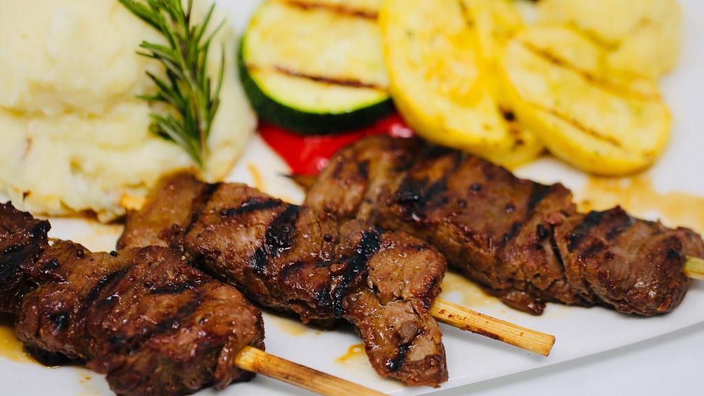 Ginger Wasabi Steak Mini Skewers · 3 Skewer meal. Cooked medium & up. Bottom sirloin marinated in our special fresh ginger sauce. Each mini skewer is 1.5 to 2 ounces. Cooked medium & up. (Gluten Free)