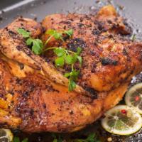 Roasted Chicken · Brined, then oven roasted with house seasonings, choice of chimichurri or pomegranate BBQ sa...