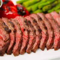 Bottom Sirloin Steak · USDA choice steak, mesquite grilled & thin sliced. Served with chimichurri sauce. (Gluten Fr...