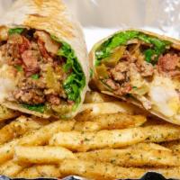Bangin Ass Cheesesteak · Cheesesteak with fried shrimp added. Also comes with lettuce, tomato, fried onions, sweet pe...