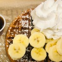 Banana Waffle · Homemade organic buttermilk belgium waffle served with two ounce of organic pure maple syrup...