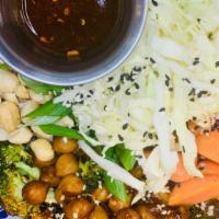 Kung Pho Buddha Bowl · Vegetarian. Organic broccoli and organic chickpeas sautéed in our homemade sauce (low salt s...