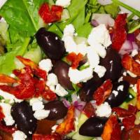 Greek Salad, Gf, V · Organic spring greens, organic spinach, tomatoes, organic cucumbers, artichoke hearts, red o...