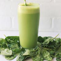 Super Green Smoothie · Organic soy milk, bananas, organic mango, organic flax seed, organic hemp, spirulina, barley...