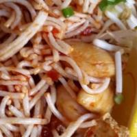 Mee Krob · Savory crispy noodles blended with chicken and shrimp or tofu, and bean cake garnished with ...