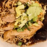 Duck Noodle Soup · Slices of slow cooked duck breast in five spiced duck broth, angel hair egg noodle, shitake ...