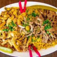 Chicken Shawarma Platter · Succulent layers of chicken, served with rice, pickles and garlic sauce.