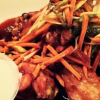 Buffalo Wings · Served with Bleu cheese dressing, celery and carrot sticks.